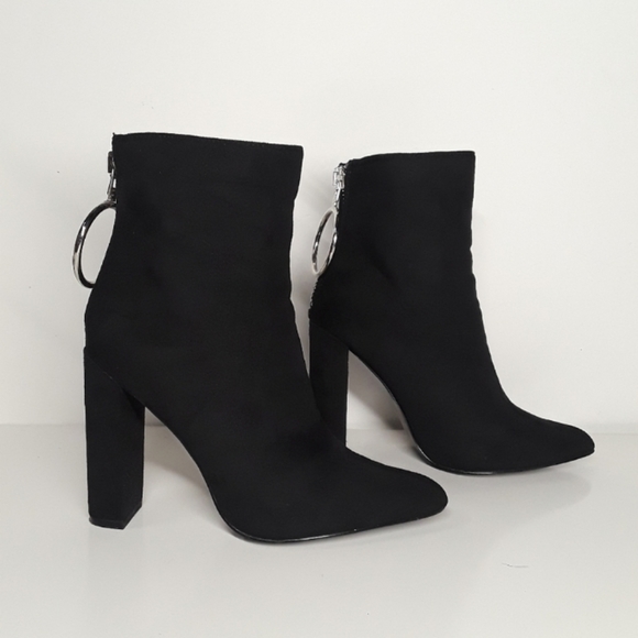 PUBLIC DESIRE Fleek Silver O Ring Zipper Black Faux Suede Ankle Boots 7 - Picture 5 of 13